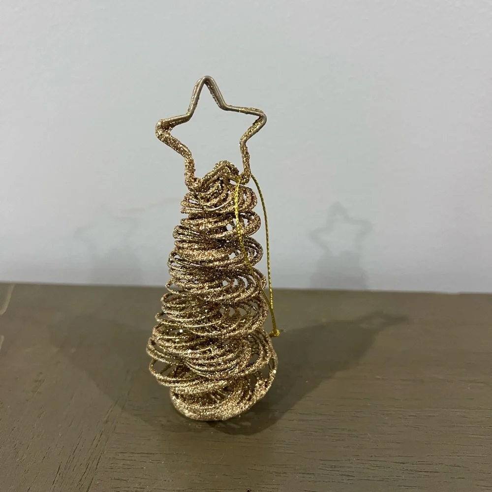 Crate & Barrel Gold Glitter Christmas Tree Ornament